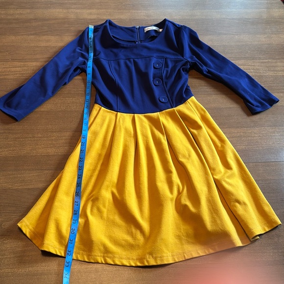Modcloth Snow White 🍎 twofer dress indigo cobalt blue & goldenrod yellow - Picture 4 of 17